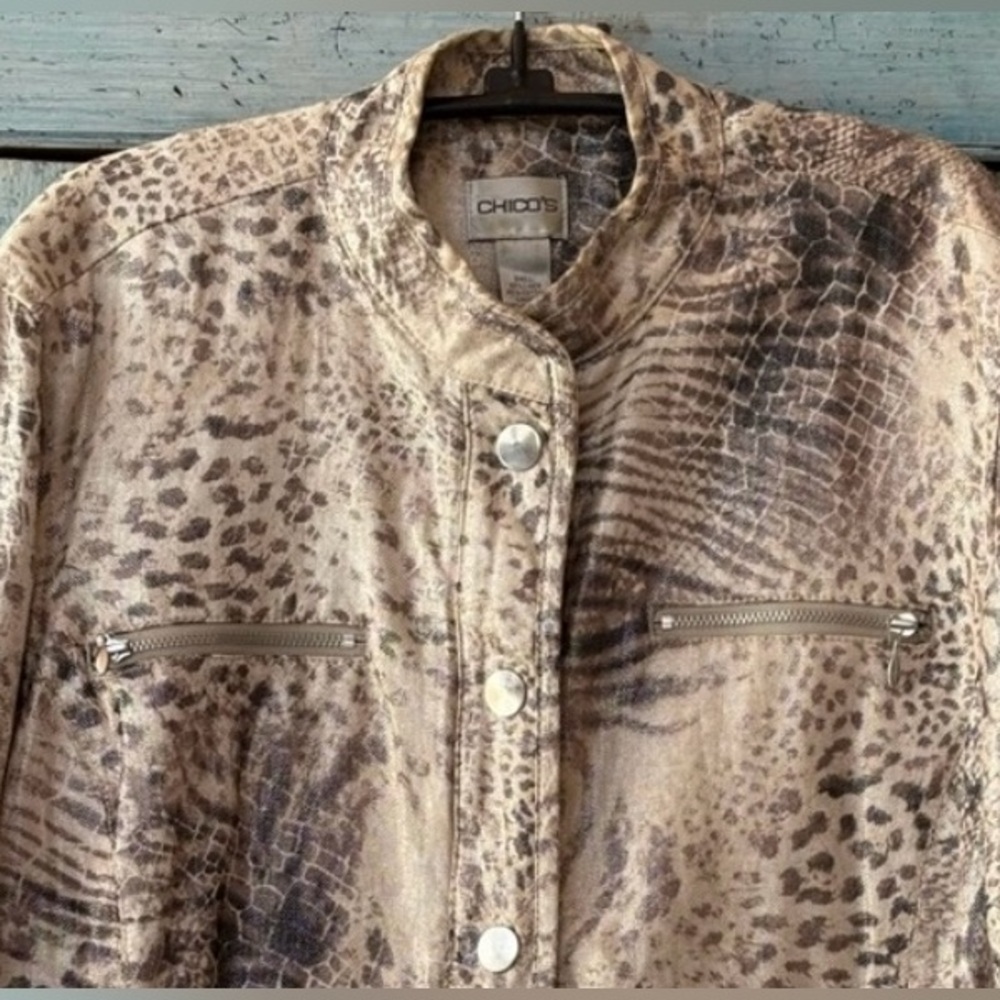 Chico's Animal Print Jacket - Cream & Brown with a touch of silver - Picture 3 of 12
